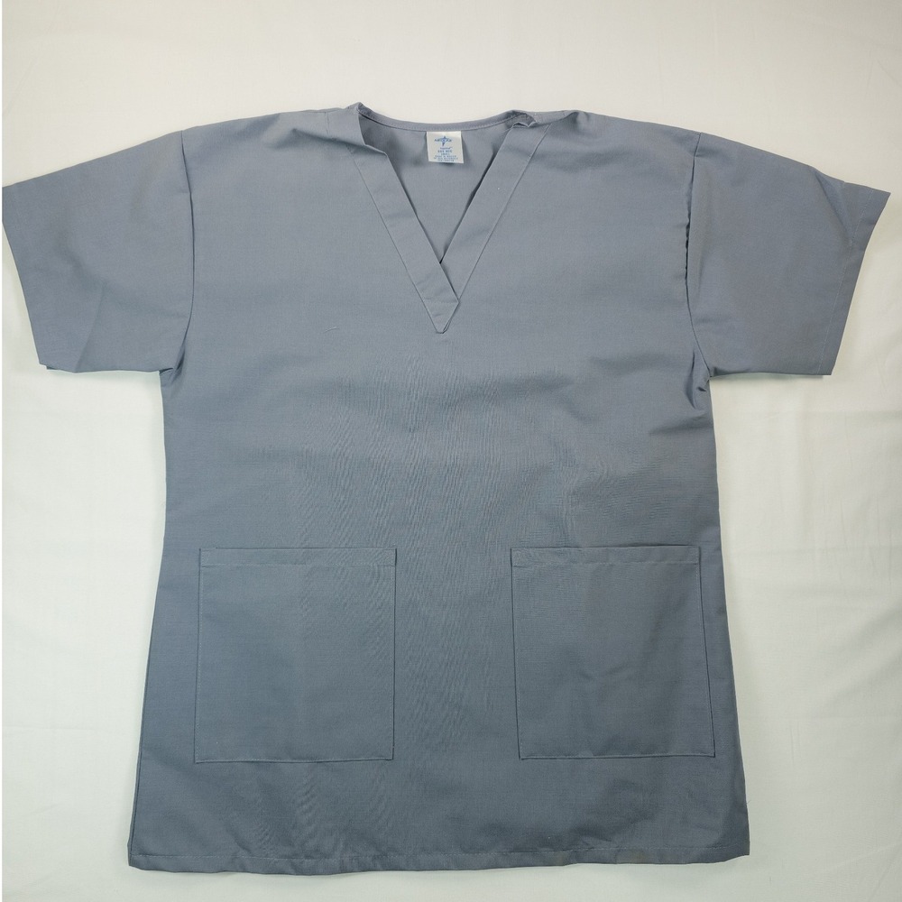 Medline Women Scrub Top Small Gray V-Neck Short Sleeve Pockets Medical Uniform